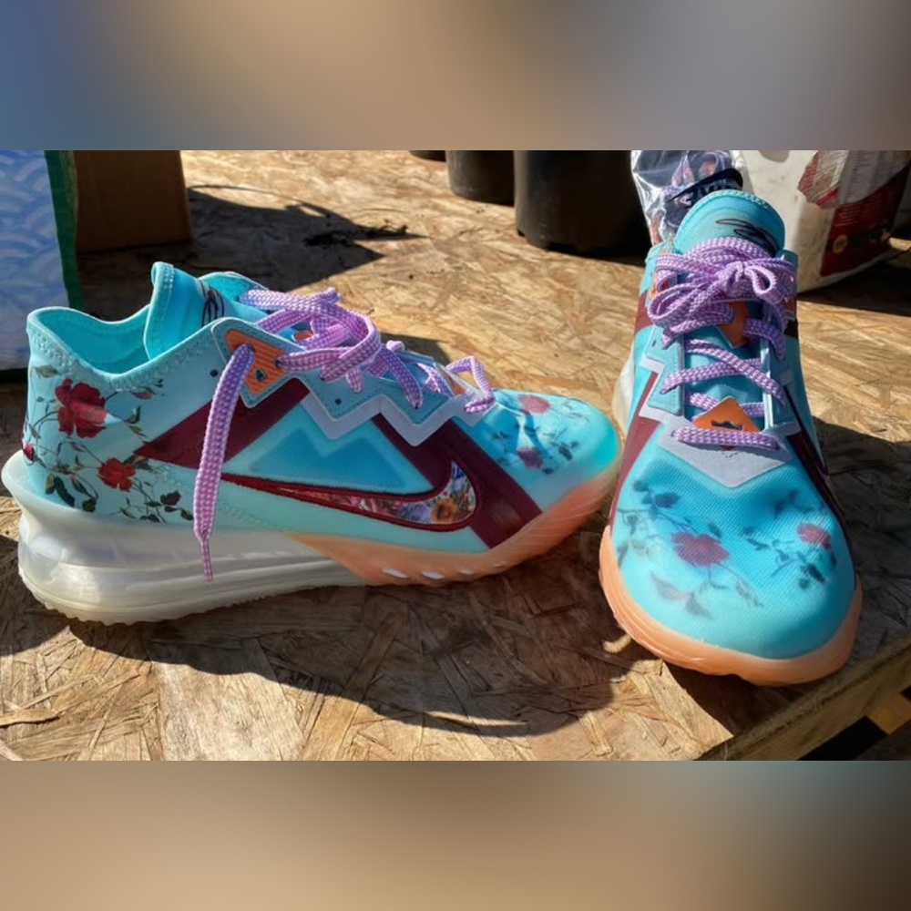 Floral Kids Sneakers - Blue and Purple
